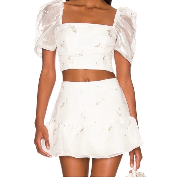 Amanda Uprichard x Revolve White Ivory Floral Willis TopM